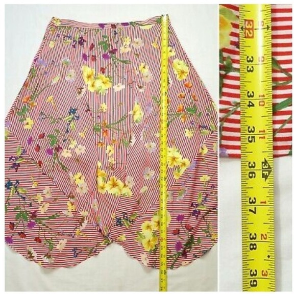 Calvin Klein red striped floral asymmetrical handkerchief hem skirt plus Size 2X - Picture 7 of 7